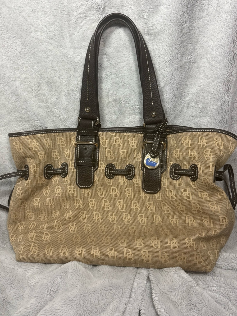 Dooney & Bourke Chiarra Tan Signature Canvas Tote with Dark Brown Trim